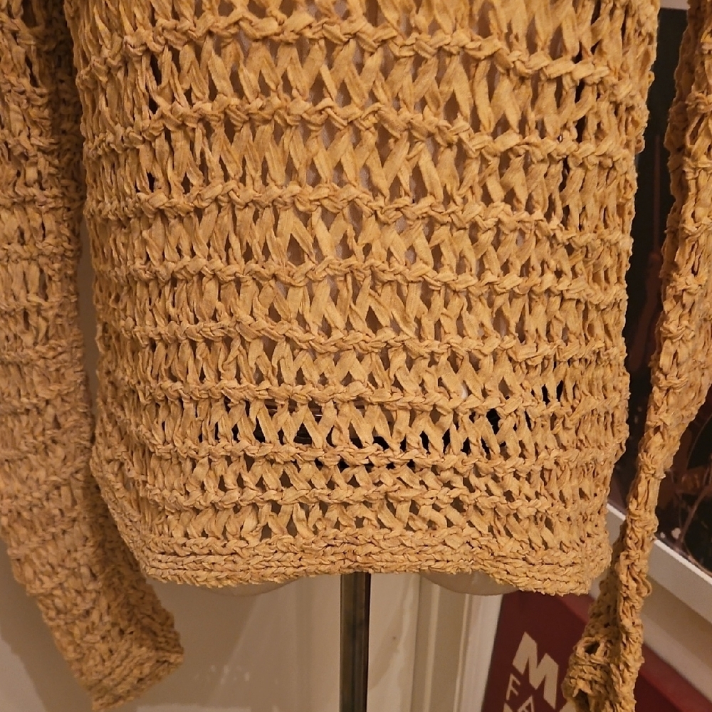 White + Warren Open-Knit Sweater in Mustard - Picture 3 of 8